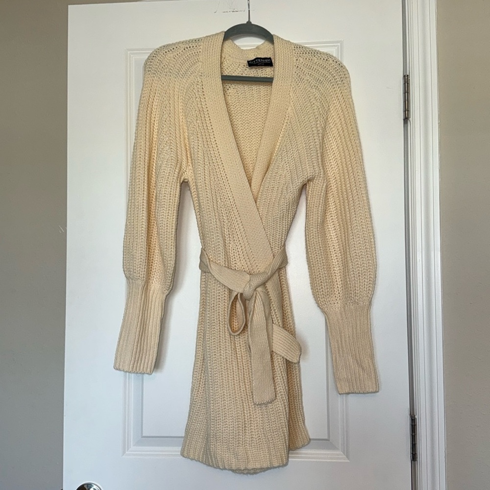 Kittenish White Wrap Sweater Dress